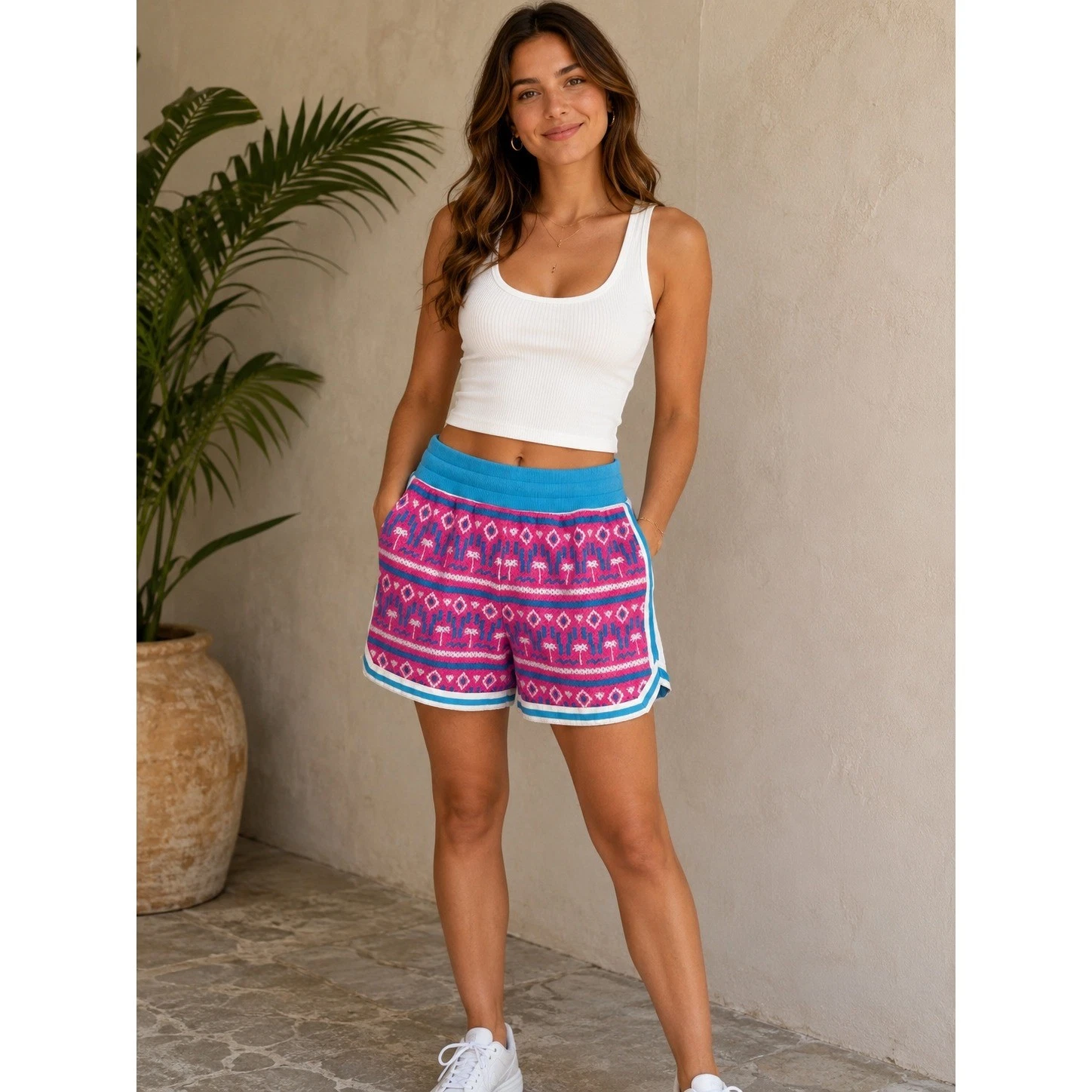 Chubbies Pink Blue Palm Tree Mesh Athletic Shorts Retro Tropical Print L