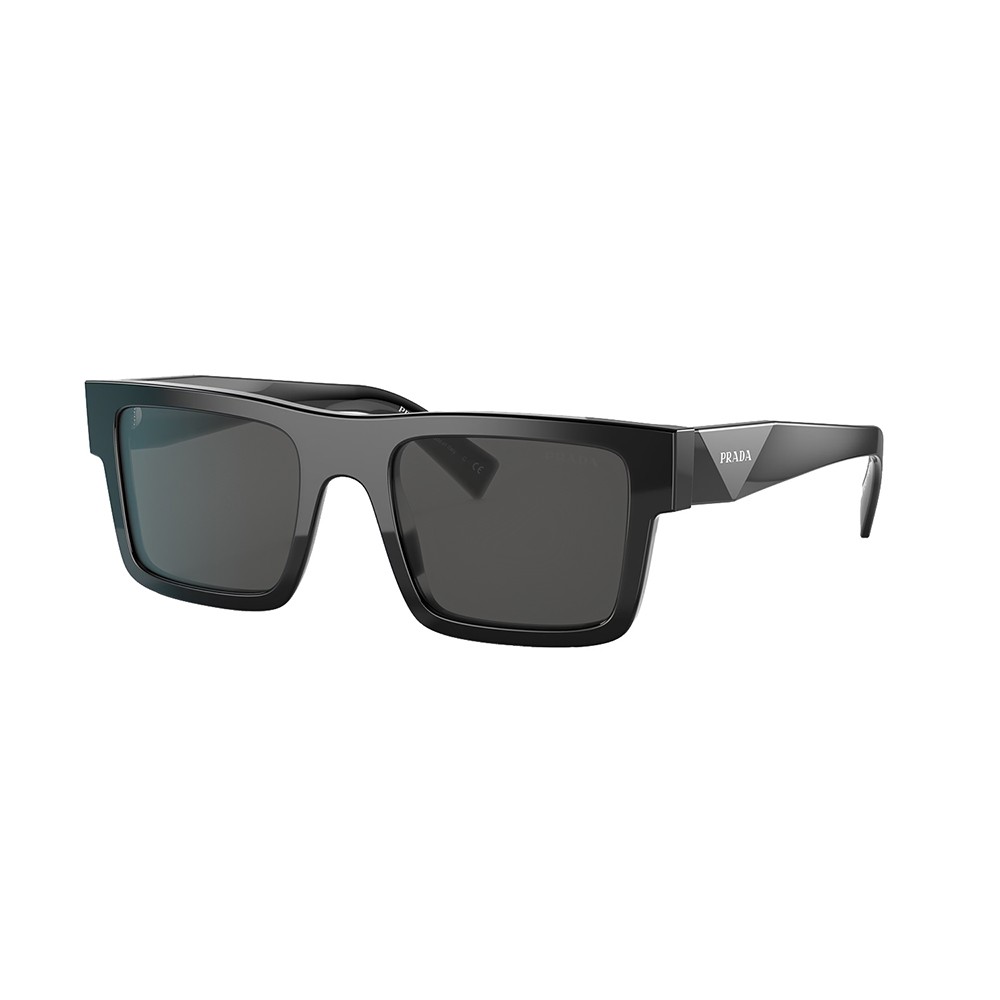 Prada PR 19WS 1AB5S0 Black Plastic Rectangle Sunglasses Grey Lens