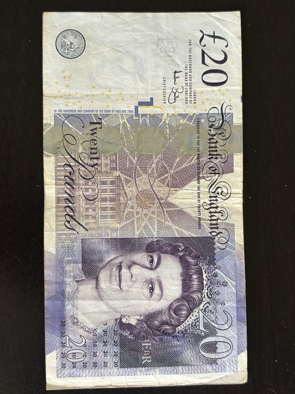 Old Great Britain Bank of England £20 pounds Note Queen Elizabeth II