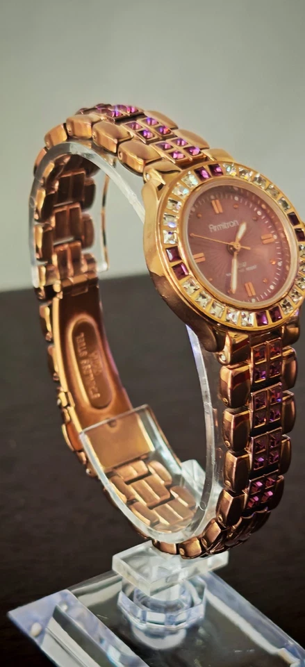Armitron Now Gold-Tone Bracelet Watch – Pink Dial & purple Stones | New Batter - Изображение 3 из 4