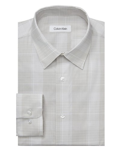Calvin Klein Mens Regular fit Dress Shirt Large 16 in 32-33 Brown Plaid
