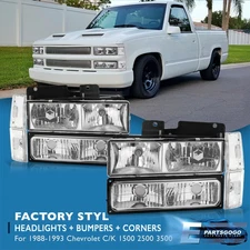 For 88-93 Chevy Silverado C/K 1500 2500 3500 Clear Headlights + Signal Lamp Set