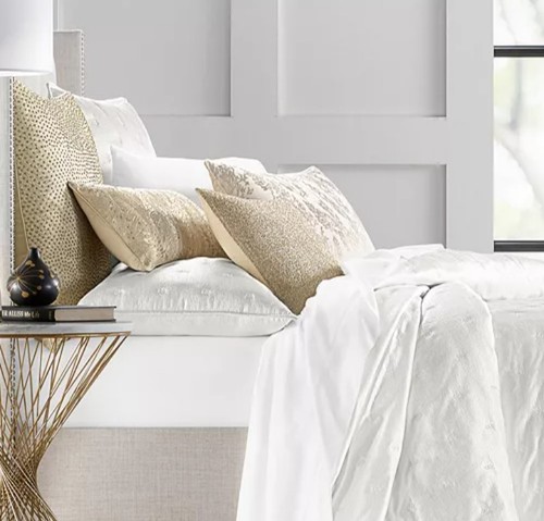Hudson Parks "Nouveau" Coverlet, Elfenbein, QUEEN, strukturierter Jacquard Satin, Neu mit Etikett