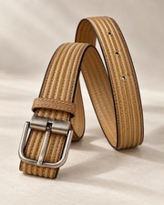 Nanni Milano Genuine Leather Belt 90/36 Tan Made Italy Ribbed Stitched Vintage