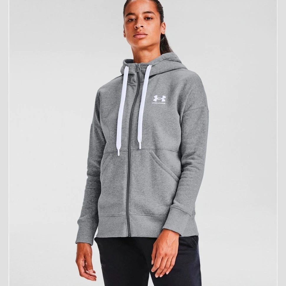 UNDER ARMOUR Women's Grey & White Rival Terry OS Zip Hoodie XL BNWOT C963