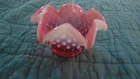 FENTON OPALESCENT HOBNAIL PINK CRANBERRY RUFFLED BOWL