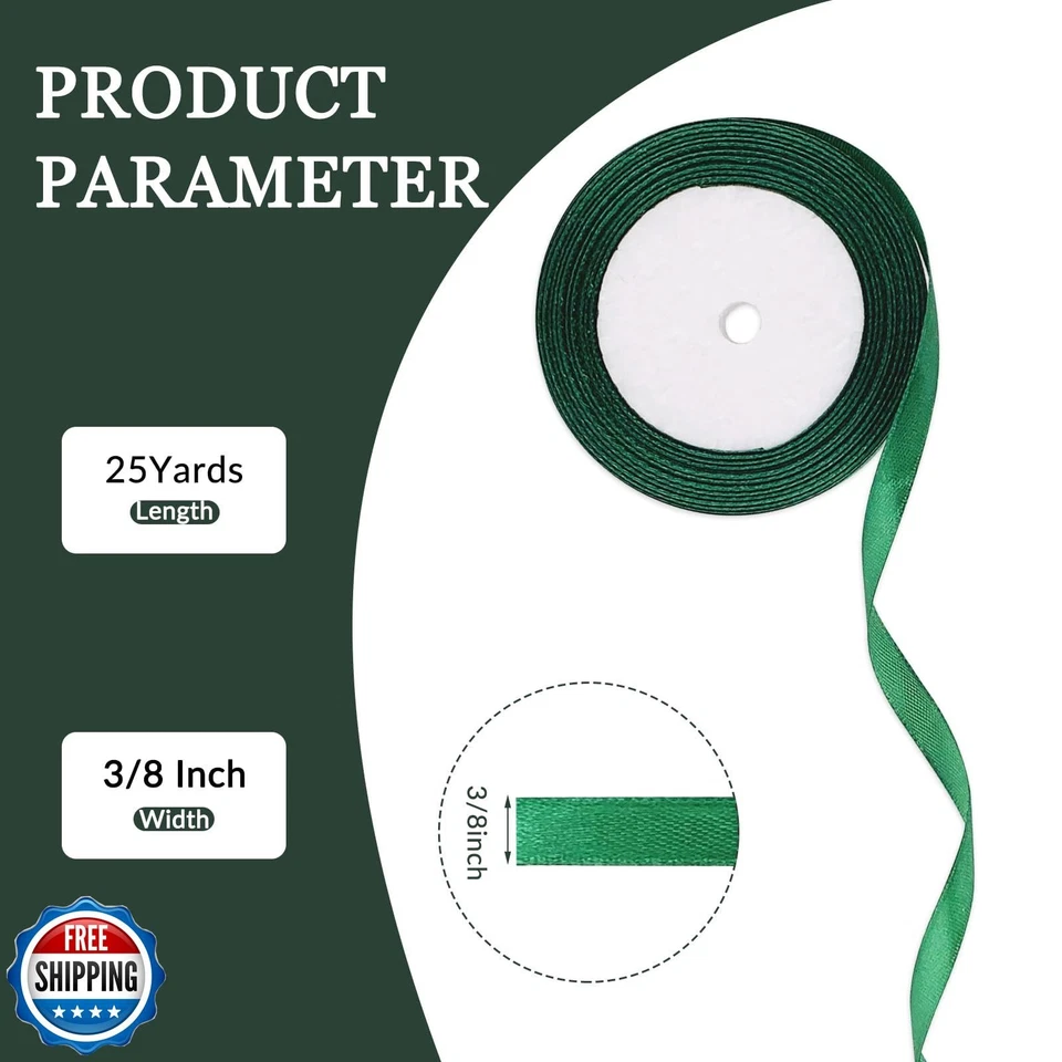 25 Yard Satin Ribbon Roll, 3/8 Inch Fabric Ribbon for Craft Bows Rose Bouquet - Image 3 of 4