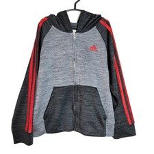 Adidas Kids Gray Black Red 3-Stripe Space Dye Full Zip Hoodie Sweatshirt Size 5