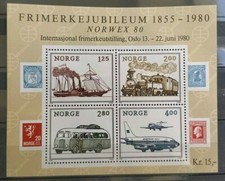 TIMBRE NORVÈGE NEUF SANS CHARNIERE BLOC NEUF N° 4 ** BATEAU TRAIN BUS AVION 1980