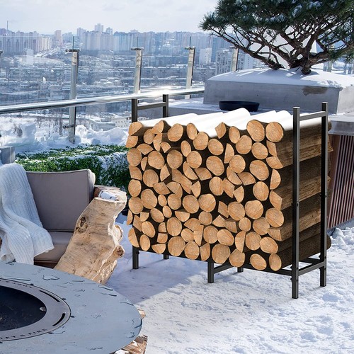 2.7ft Indoor Firewood Rack Black Firewood Log Rack Wood Storage Holder Outdoor - Picture 3 of 7