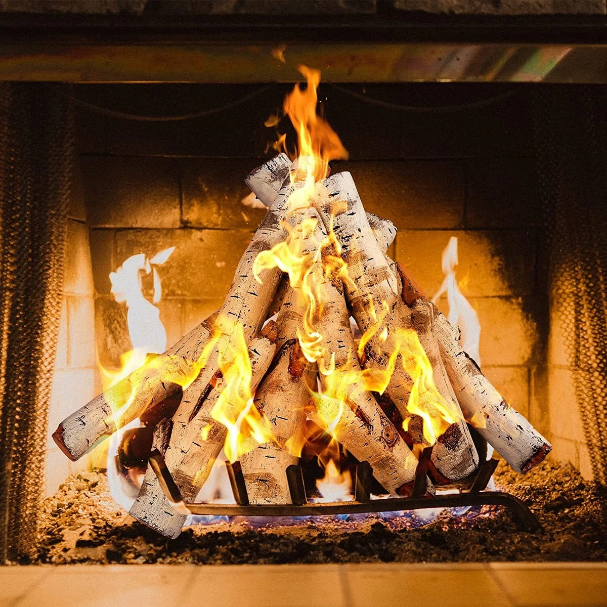 26.8u0026#034; Large Gas Fireplace Logs, Ceramic White Birch Wood Logs for  Indoor 6 Pcs | eBay