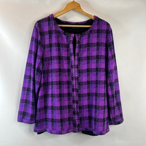 Maggie Barnes Womens Cardigan Sweater With Black Inner Size 1X Purple Plaid - Picture 2 of 10