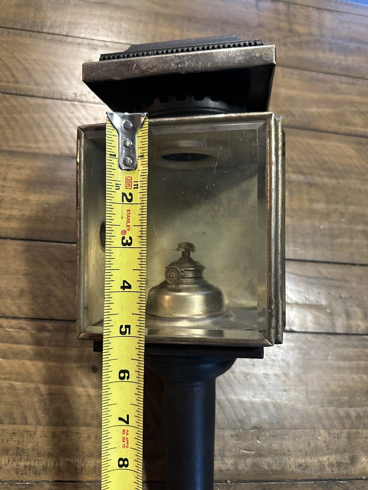 Pair of Antique Iron Coach Carriage Auto Buggy Oil Lamp Lantern Beveled Glass