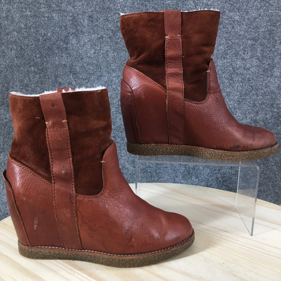 Dolce Vita Botas Mujer 8.5 Botín Cuero Marrón Imitación Piel Pull On Cuña Tobillo  Foto 2 de 4