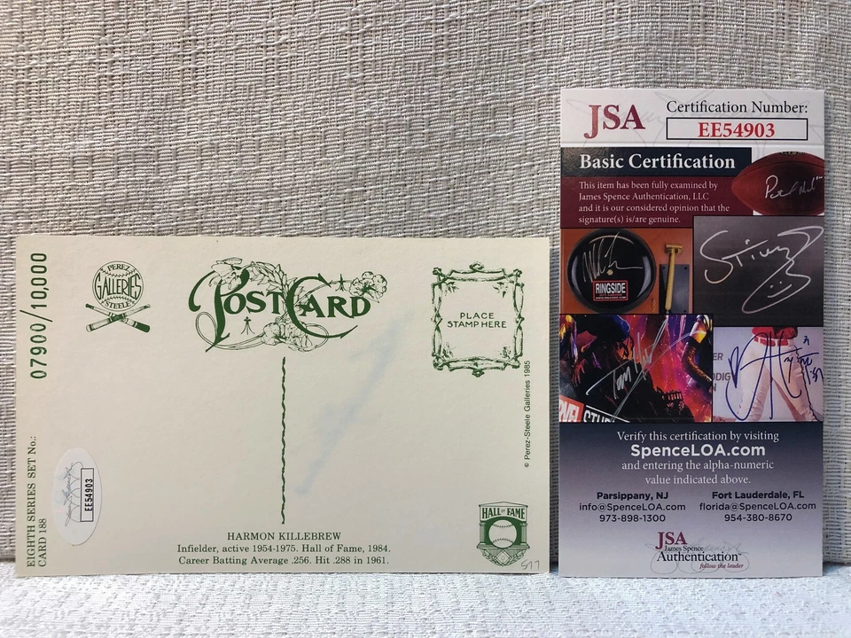 Harmon Killebrew Signed Autographed Perez Steele Hall of Fame Postcard #188 JSA - Image 3 of 3