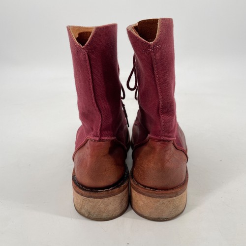 Timberland women's size 10 Leather/Canvas Lace Up burgundy Boot 7" combat ankle - Picture 3 of 10
