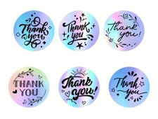 100 THANK YOU 1" ASSORTED ENVELOPE STICKERS LABELS SEALS FEEDBACK Holographic