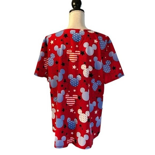 Disney Mickey Mouse Patriotic Stars V Neck Medical Scrub Top Women's Size XL NEW - Picture 5 of 7