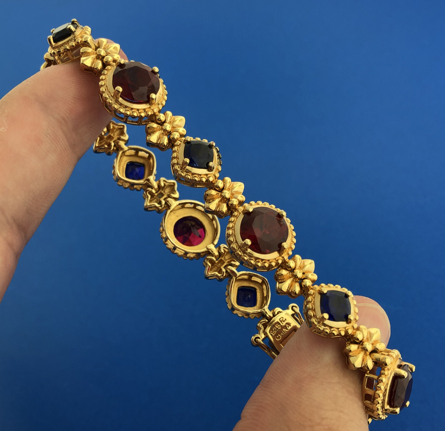 Designer 925 Sterling Silver Vermeil Synthetic Ru… - image 1