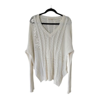 Love Stitch Sweater Women Sz L Ivory Long Sleeve Cable Knit