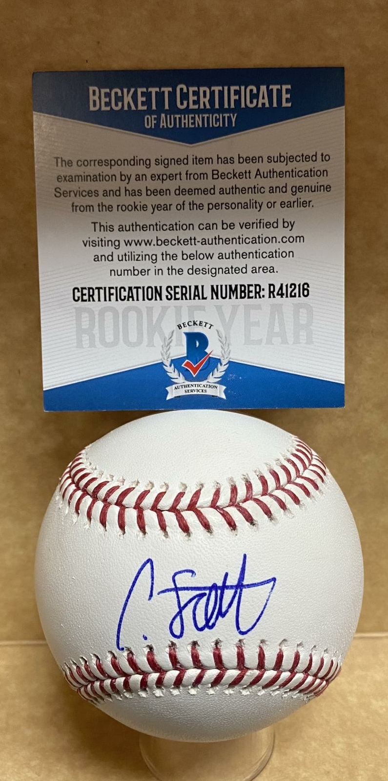 Professional Player Autographed Signed CONNOR SCOTT MIAMI MARLINS ROOKIE YEAR M.L. BASEBALL BECKETT R41216 