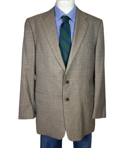 Hickey Freeman Sport coat Jacket Wool Brown Windowpane Men's 42L Nice. - Picture 2 of 10