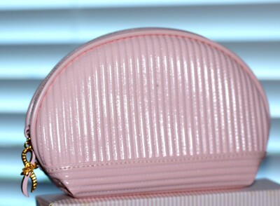 NOS 1998 Avon Breast Cancer Awareness ribbed Cosmetic Bag w/pink metal logo bow