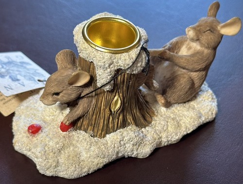 Dean Griff Silvestri Charming Tails Mice in a Tree Hole Taper Candle Holder - Picture 7 of 9