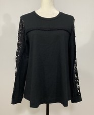 Women's BANANA REPUBLIC Medium Black Long Sleeve Cotton Shirt Lace Crochet Top