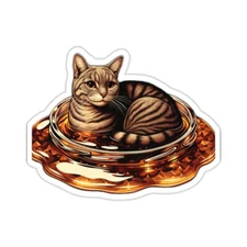 Weird Obscure Sticker Cat Sitting in Maple Syrup Absurd Art 2x2" 3x3" 4x4" 6x6"