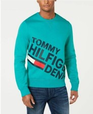  196 Tommy Hilfiger Men'S Green Long-Sleeve Crew-Neck Logo Sweater L Damaged 