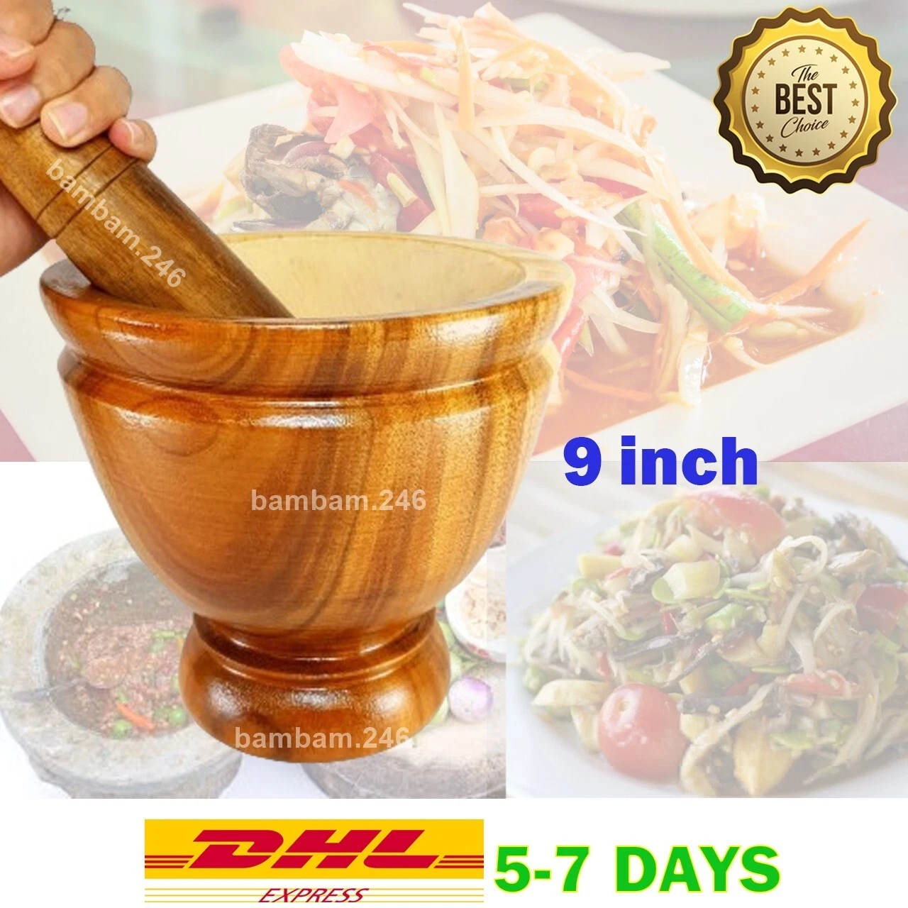 9" Wooden Mortar Pestle Grinding Papaya Salad Som Tum Mixer Nam Prik Cookware Ho
Opens in a new wind