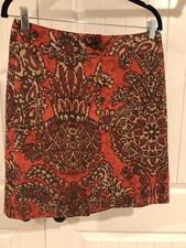 Talbots Petites 6P Orange, Tan Brown Pattern Skirt Linen/cotton