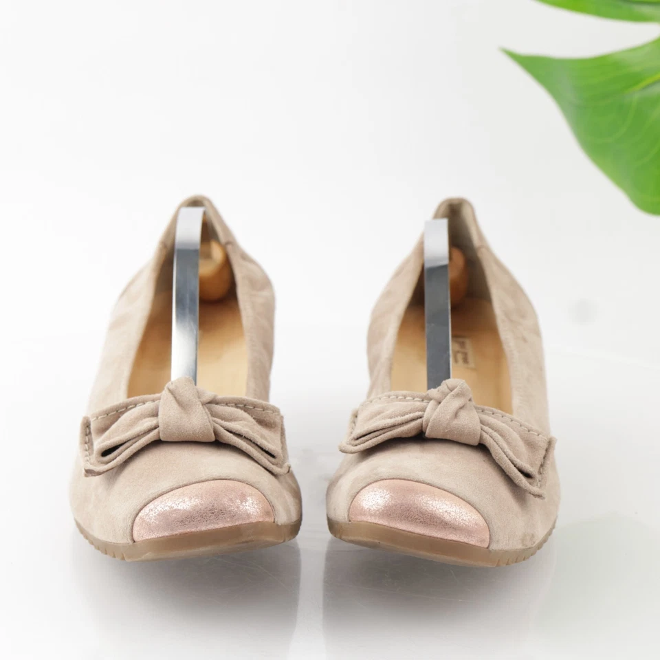 Zapatos sin cordones Paul Green para mujer Nola talla 10 gamuza tostada oro rosa lazos de cuña bajos Foto 2 de 4