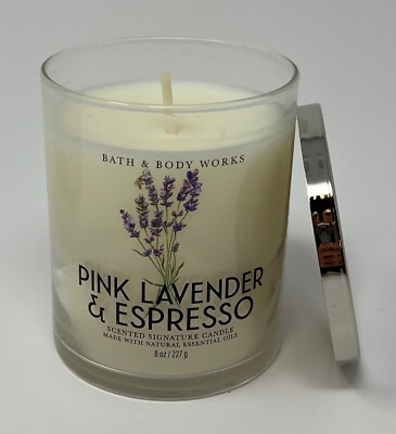 1 NEW BATH & BODY WORKS PINK LAVENDER ESPRESSO SCENTED CANDLE