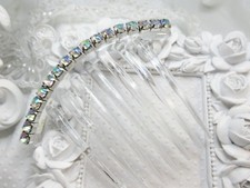 Hand Made 6 mm Aurora Borealis color changing Rhinestone Clear French Hair comb