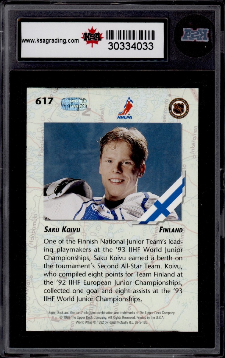 1992-93 UPPER DECK #617 SAKU KOIVU ROOKIE CARD KSA 10 GEM MINT | eBay