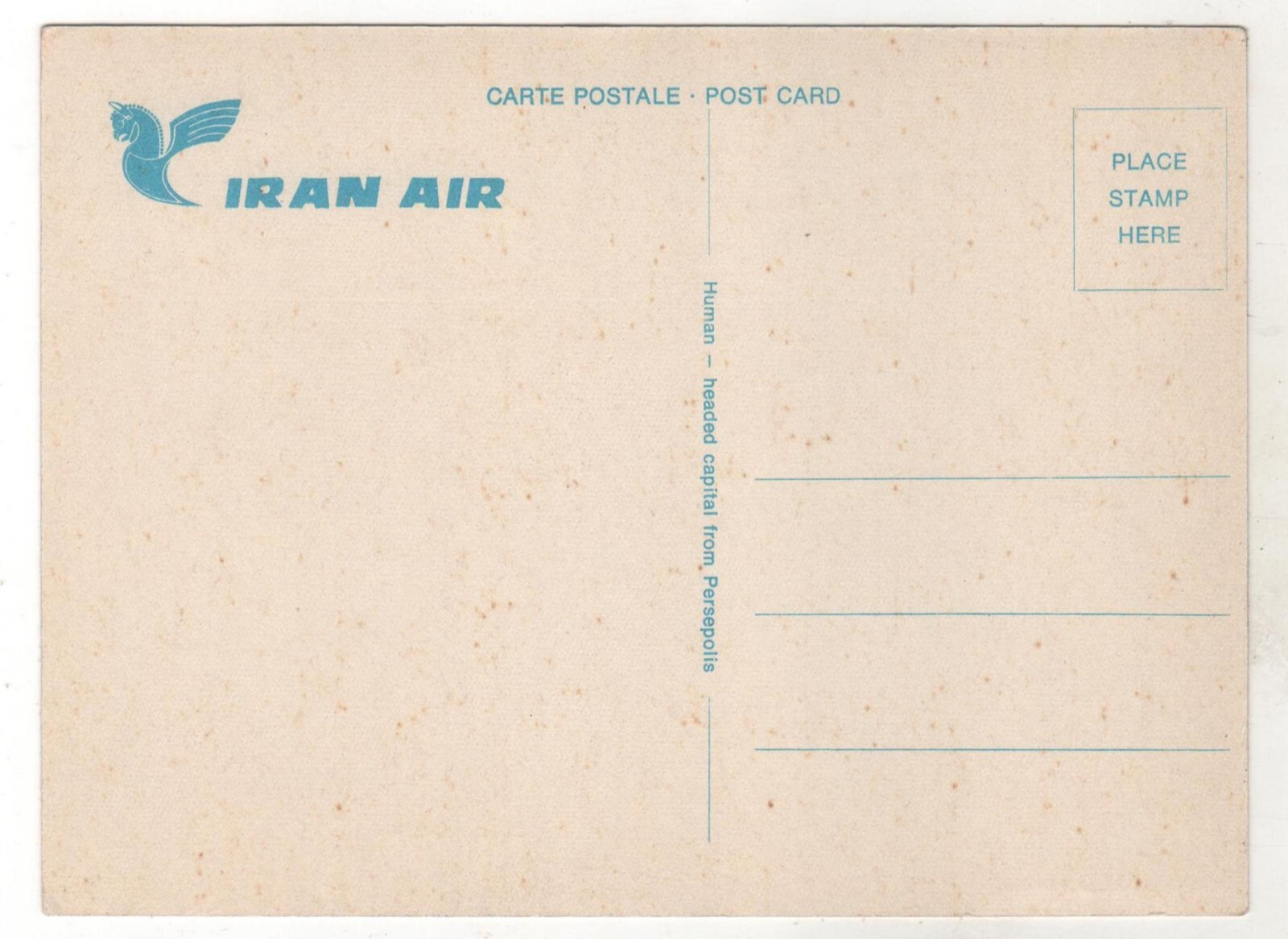 IRAN AIR Fly Airlines Aircraft Teheran Iranian Airliner ASIA Postcard Old Rare!
