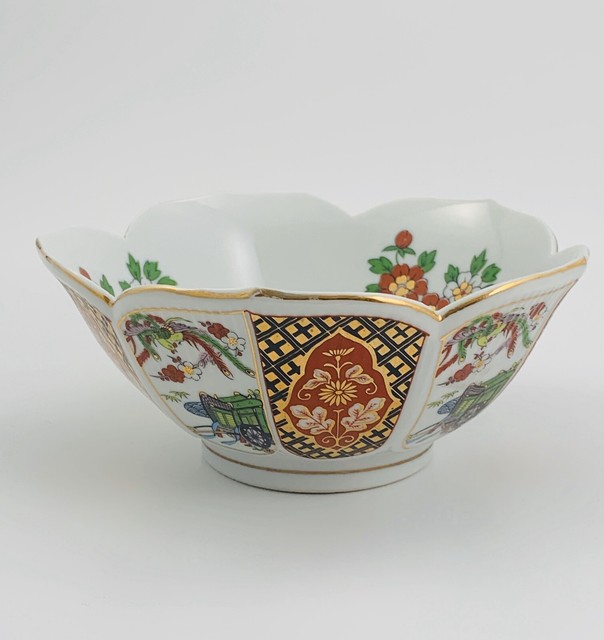 Japanese Bowl Imari Porcelain Lotus Scalloped Shaped Floral Asian eBay