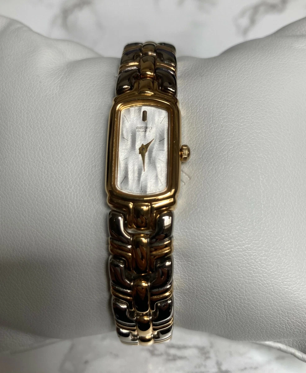 RARE Seiko Women s Dress Watch SZZ756 Rectangle Dial Two Tone Gold