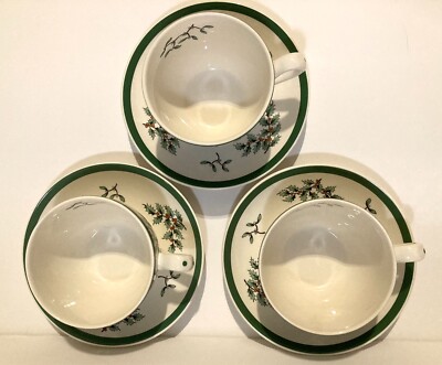 Three Christmas Tree By Spode Teacup  Tea Cup Saucers Teacups England S3324