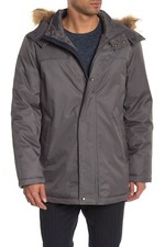NWT Cole Haan Mens Grey Removable Faux Fur Trim Parka Coat Size Large Ret 250