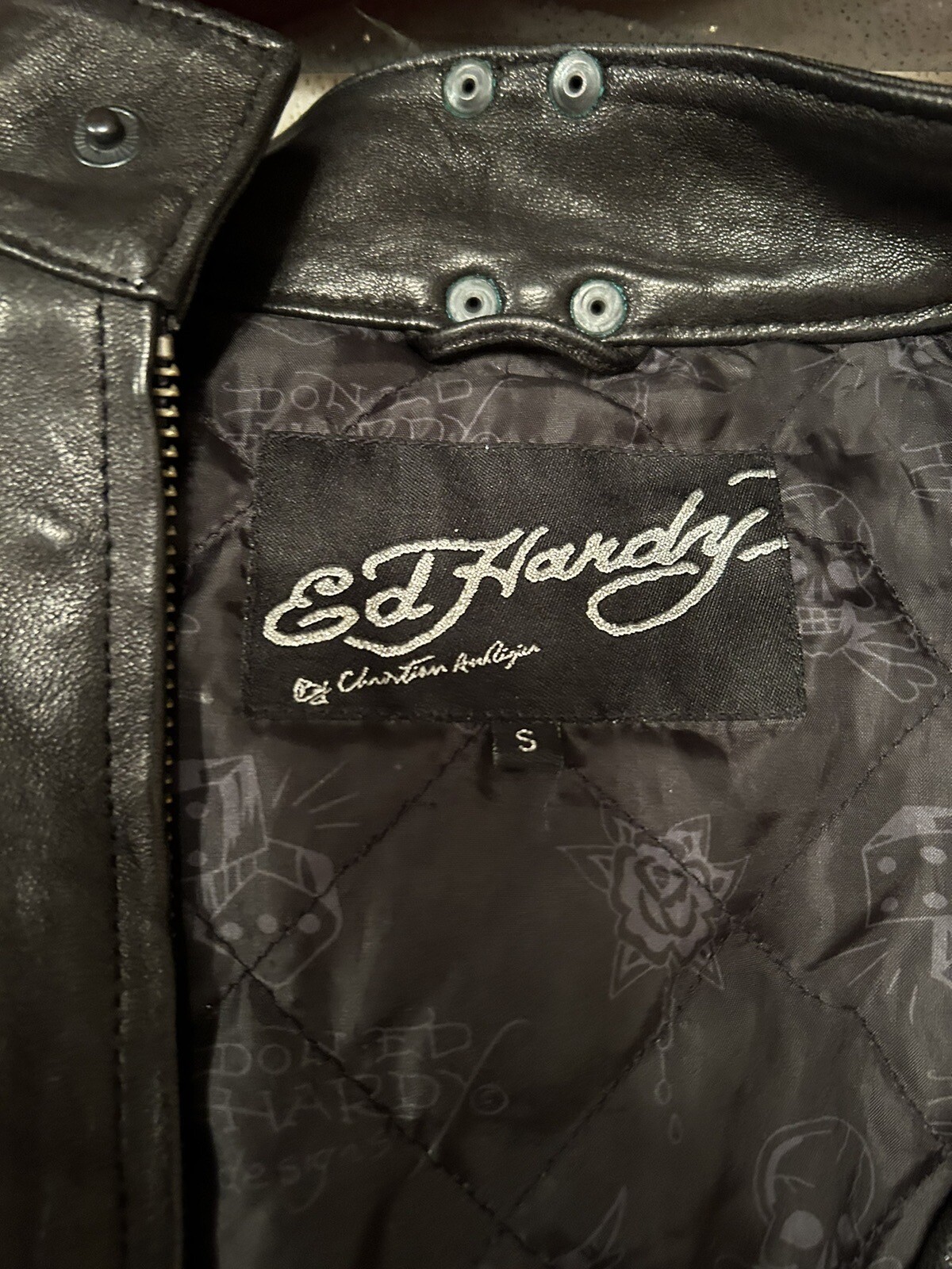 Ed Hardy Womens Fitted Leather Jacket Perfect Condition With Genuine Carrier Bag image 5