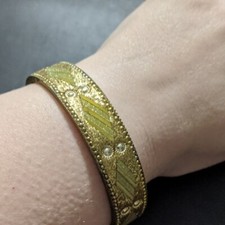 Gold Tone Sparkle Glitter Diamond Design Statement Bangle Bracelet