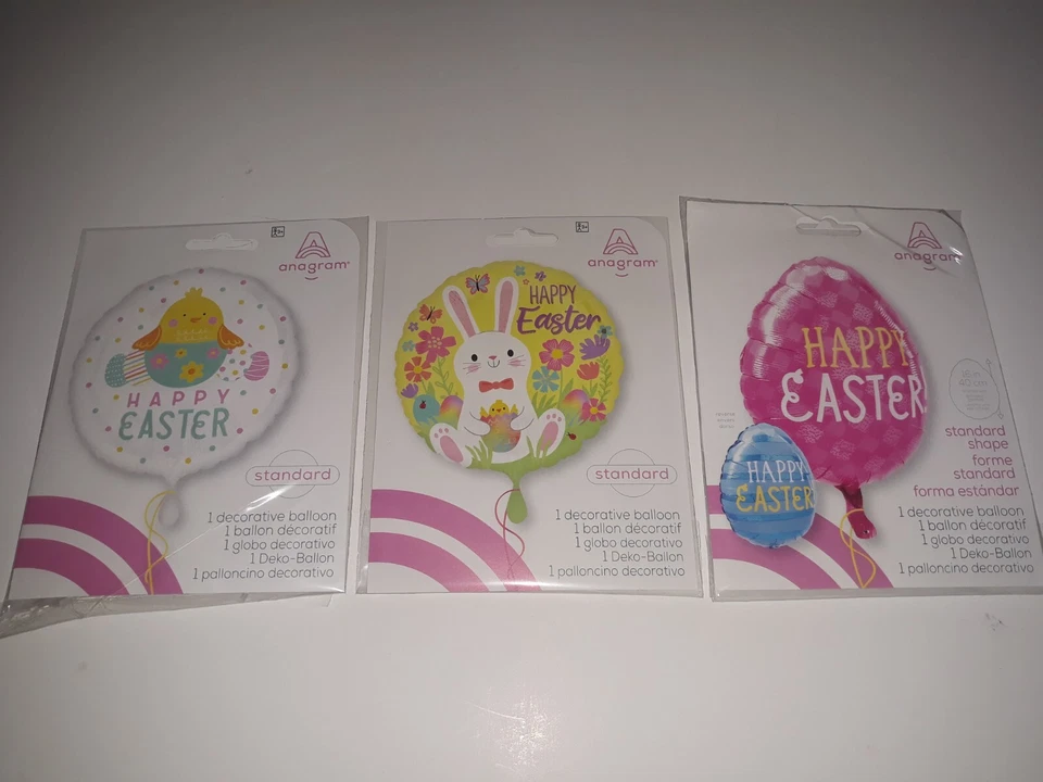 Huevo de Pascua Feliz Mylar Lámina Globo Set de 3 Conejito de Pascua Decoración NUEVO Foto 2 de 4