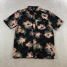 volcom shirt mens M black floral casual short sleeve button up hawaii