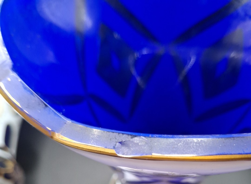 Pair of Vintage Bohemian Czech Glass Cobalt Blue w/ White Overlay Floral Vases - Picture 21 of 24