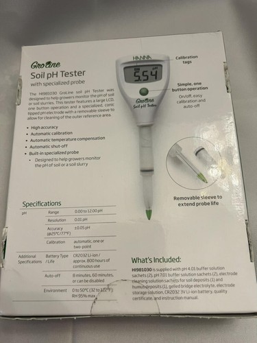 NEW Hanna Instruments GroLine Soil Test Direct Soil PH Tester HI981030 - Picture 2 of 2