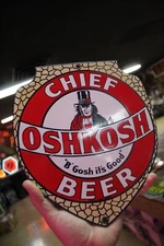 RARE CHIEF OSHKOSH WISCONSIN DEALER PORCELAIN METAL SIGN BREWING BAR INDIAN