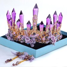 13cm Tall Purple Crystal Wedding Queen Princess Tiara Crown Earrings For Women